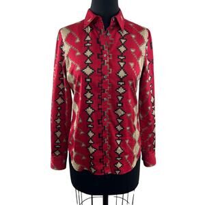 VINTAGE Lauren Ralph Lauren Red Southwestern Aztec Button-Up Shirt Size Small S